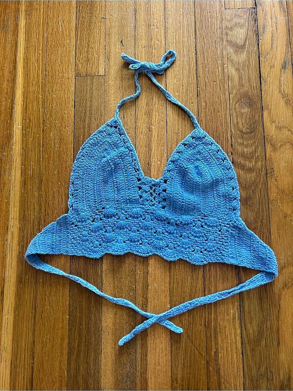 Blue Crochet Halter Bikini Top Like New